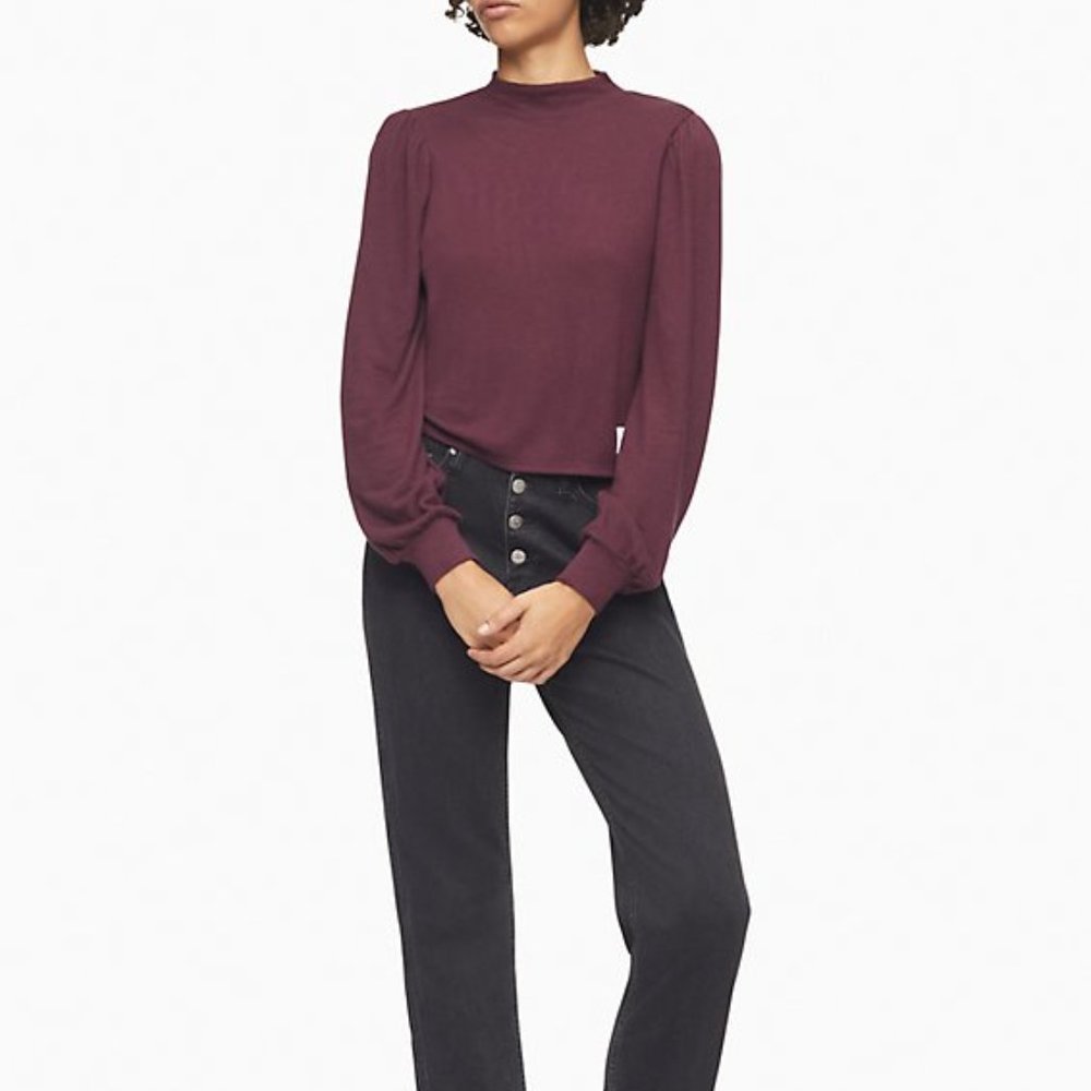 Mock Neck Blouson Sleeve Sweater (Burgundy) -NWT!